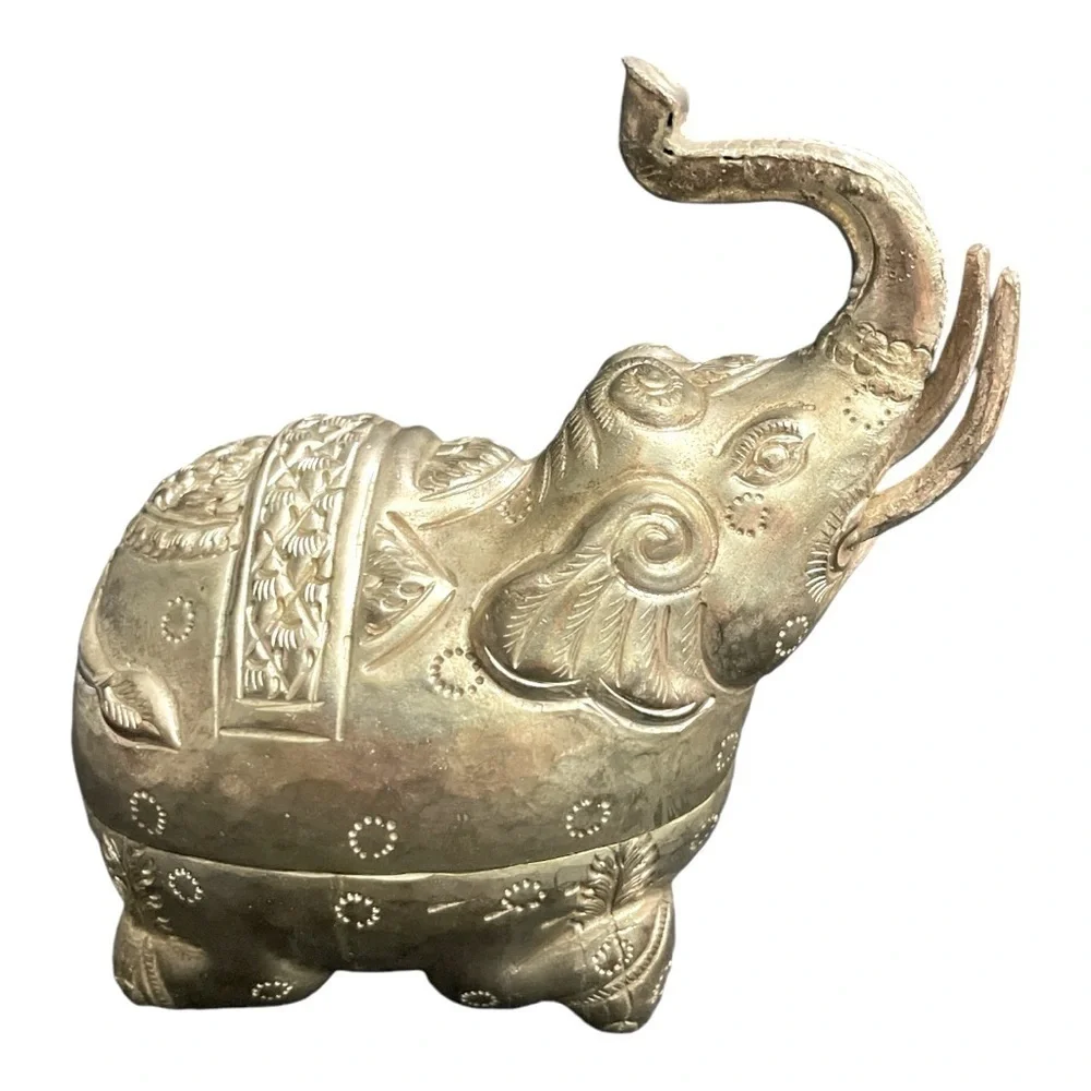 Vintage South East Asian Thai Burmese Silverplated Brass Elephant Form Betel Box